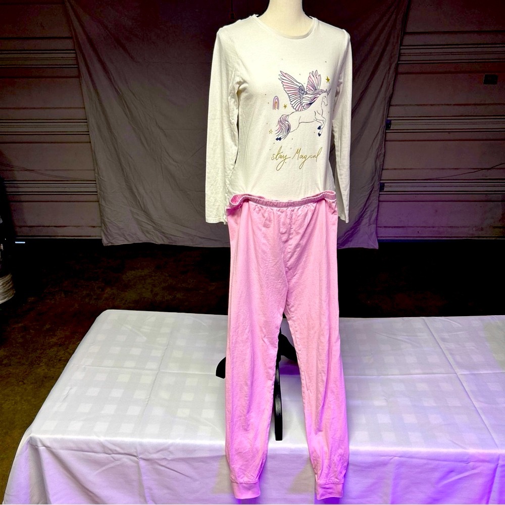 George Kids Unicorn Pajama Set - White and Pink/ Girls/ size 13-14 Youth